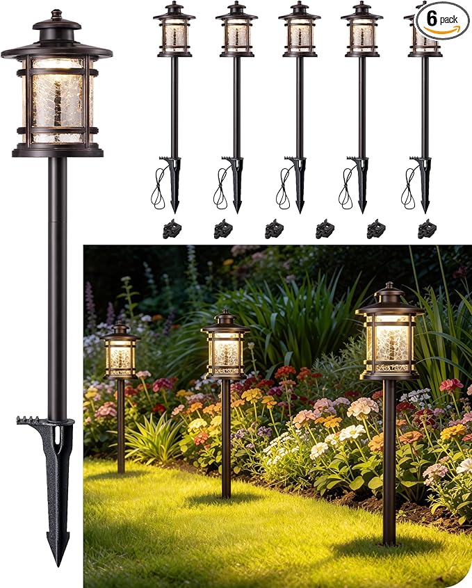 EDISHINE Low Voltage Landscape Lights 3.4W 155LM 12V 3000K Landscape Path Lights Outdoor Waterproof Landscaping Lights 50000H LED Pathway Light for Yard Garden Driveway 6 Pack