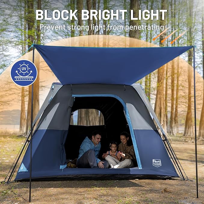 TIMBER RIDGE 5-6 Person Blackout Camping Tent 60s Easy Setup Instant Cabin Tent for Family with Rainfly Water-Resistant 9' x 9' x 72 for Outdoor Adventures Gatherings