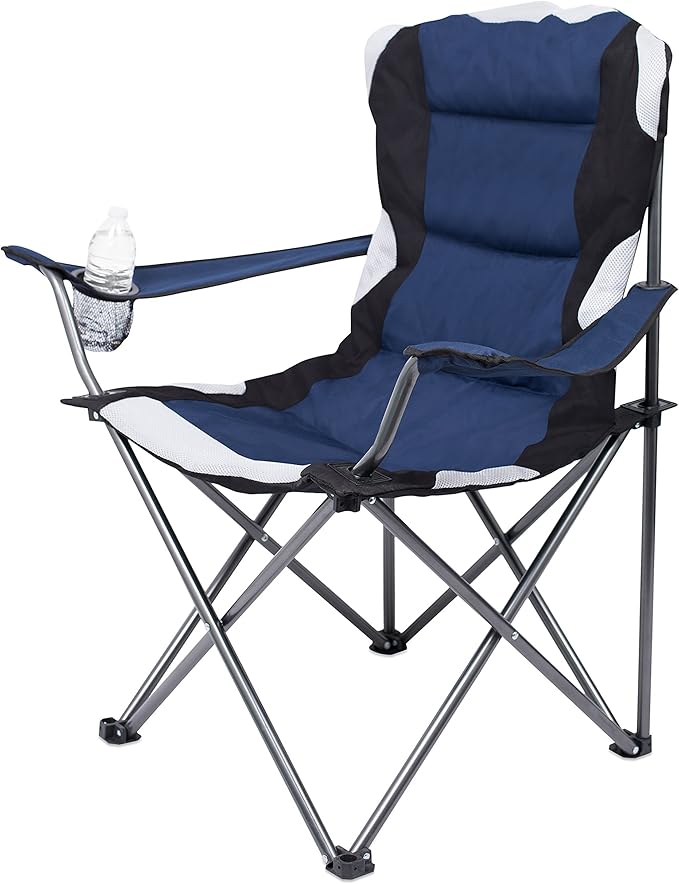 Internet's Best 2 Pack Padded Camping Folding Chair | Outdoor | Navy Blue | Sports | Cup Holder | Comfortable | Carry Bag | Beach | Quad
