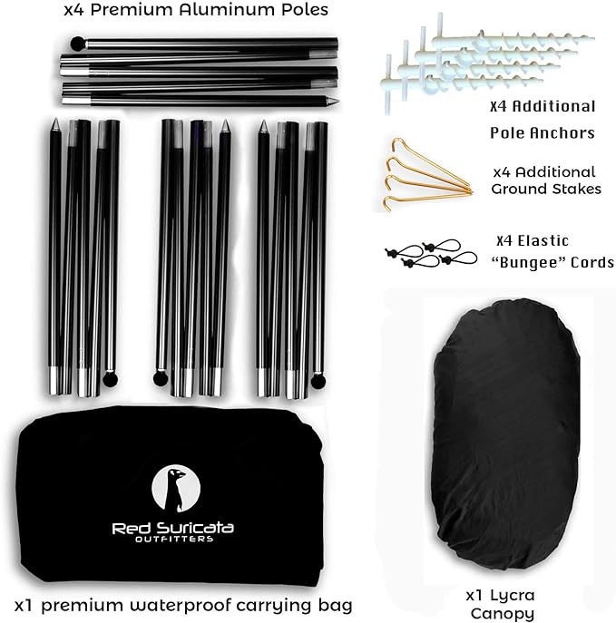 Red Suricata Family Beach Tent &amp Canopy UPF50 Sun Shade 4 Aluminum Poles Sand Shovel Large Portable Sun Shelter (Large Black)