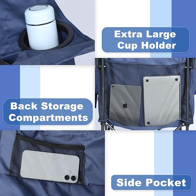 Camping Chair with Canopy Beach Chair with Canopy Shade Oversized Folding Canopy Chair for Camping Beach Picnics Fishing Sports - High Back Padded Headrest Cup Holder Pocket - Support 400 LBS