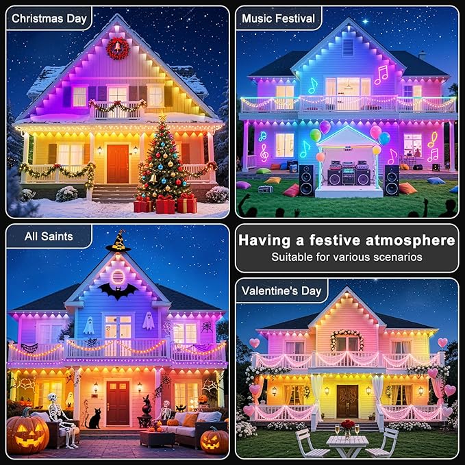 400Ft Permanent Outdoor Lights for House Waterproof IP67 LED Eave Lights with App/Remote Control Outdoor Permanent led Lighting for House Roof DecorChristmasPartyAll Holiday and Daily