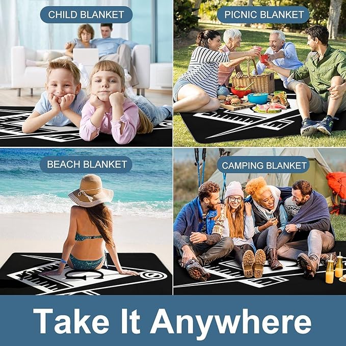 Masonic Faith Hope and Charity Freemason Logo Black Waterproof Outdoor Picnic Blanket Sandproof Beach Mat for Camping Hiking Grass Travelling