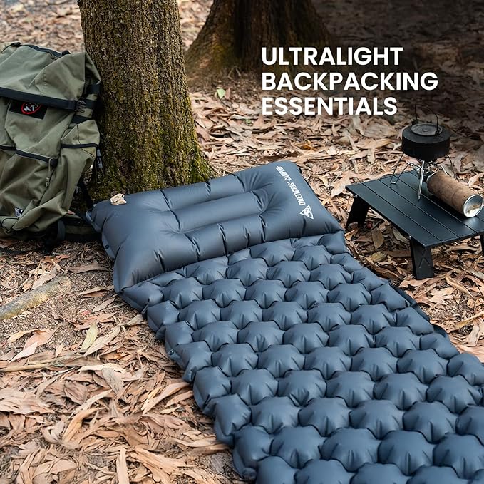ONETIGRIS Blackcrystal Sleeping Pad Ultralight Camping Sleeping Pad with Pillow Built-in Foot Pump Inflatable Sleeping Mat Compact for Camping Backpacking Hiking Traveling Tent