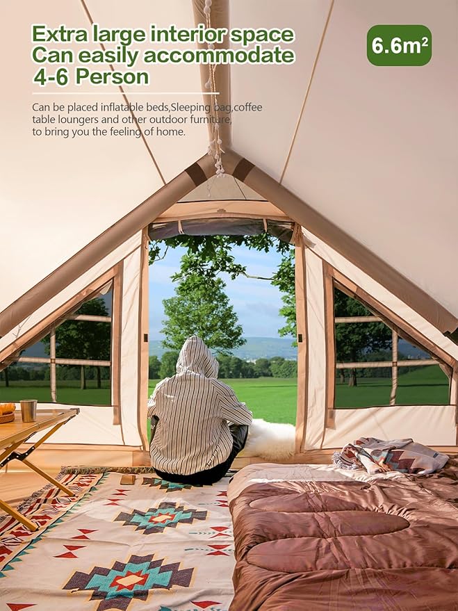 Inflatable Camping Tent2/4/6/8 Person Glamping Inflatable Tents with Awning Quick Setup Blow Up Tents with Pump Waterproof Oxford Inflatable House for Camping Air Glamping Hot Tents for Adult