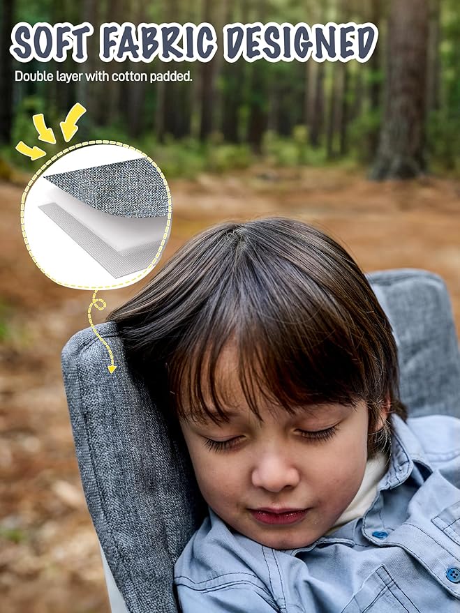 EVER ADVANCED Kids Camping Chairs with Cup Holder Padded Folding Camping Chair Outdoor with Safety Lock Carry Bag Lightweight Portable Camp Chairs for Beach Balcony Patio Supports 150lbs Grey