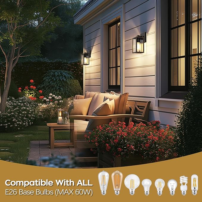 WIHTU Outdoor Lights for House LED Exterior Front Porch Light Fixtures for Outside Waterproof Wall Light Outdoor Sconce Lights for Patio Garage Doorway Entryway (Black with Gold Rim)