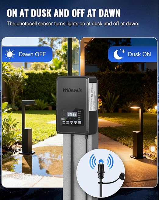 400W Low Voltage Landscape Transformer Weatherproof Outdoor Low Voltage Transformer 120V AC to 12/14V AC Landscape Lighting Transformer with Timer and Photocell Sensor ETL Listed D13LT06N1