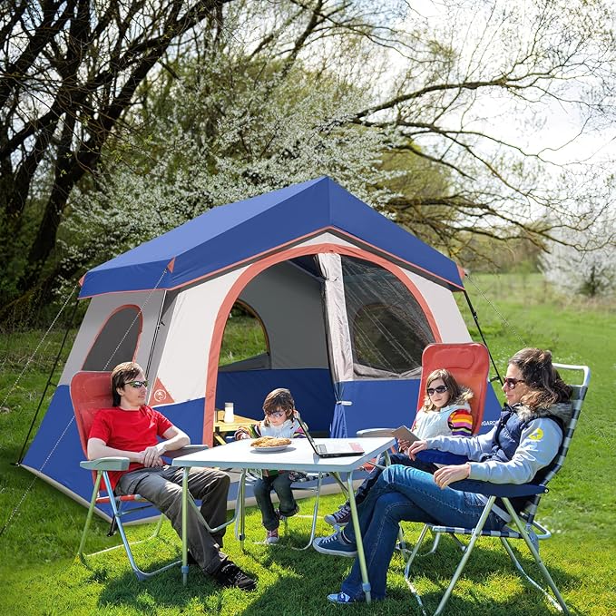 HIKERGARDEN 6-8 Person Camping Tent - Portable Family Cabin Tent for Camp Windproof Fabric Camp Tent Outdoor for Hiking Backpacking Traveling