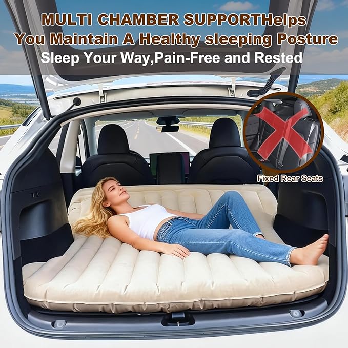 ZKOO Car Air Mattress 4 Inch SUV Truck Camping Air Mattresses Quick Inflation Chamber Portable Driving Trip Air Bed Soft Flocked Top for Camping Colchon Inflable with Storage Bag (Khaki)