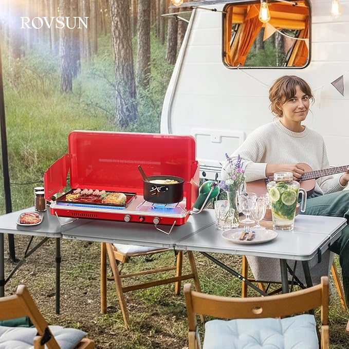 ROVSUN 2-in-1 Portable Camping Stove with Grill