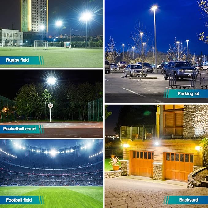 2 Pack 60W Led Outdoor Flood Light Exterior Flood Lights Plug in Flood Light for Yard Stadium Playground LawnGarden GaragesBasketball Court