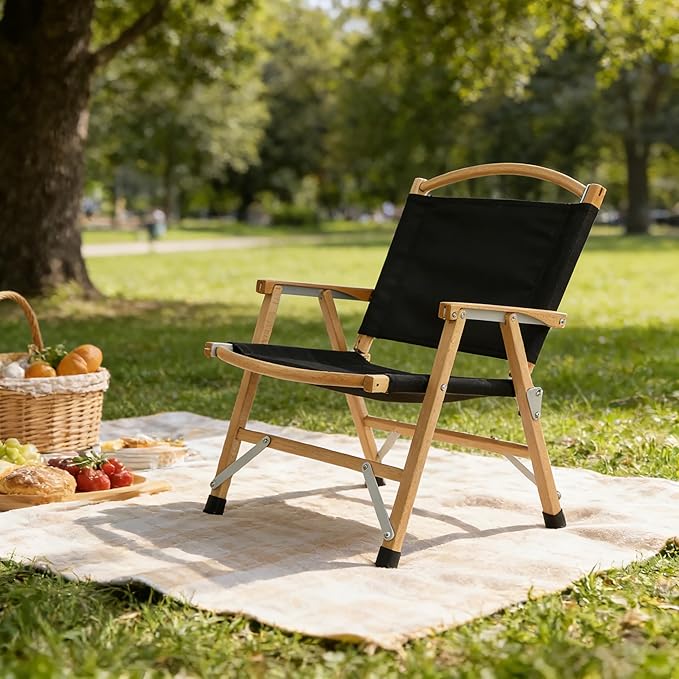 Portable Folding Camping Chair - Beechwood Beach Chair for Camping Lawn Hiking Sports Hunting Fishing Patio &amp Backyard 300 lbs Capacity with Carry Bag(Black)