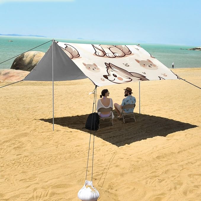 Cute Wolf Camping Sun Shelter Beach Tent Portable Beach Sun Shade Outdoor Canopy for Camping Trips Fishing Picnic