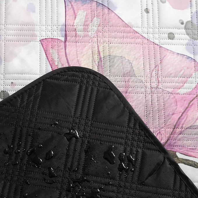 Outdoor Picnic BlanketPortable Sandproof Waterproof Picnic MatPink Butterfly Printed Camping Beach Mat for Sand and Wet Grass Hiking (Pink Butterfly S)