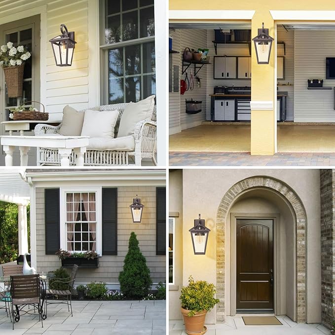 Outdoor Light Fixtures Wall Mount Waterproof Exterior Wall Lanterns with Glass Outside Wall Sconces Front Porch Lights for House Garage Doorway Patio Oil-Rubbed Bronze