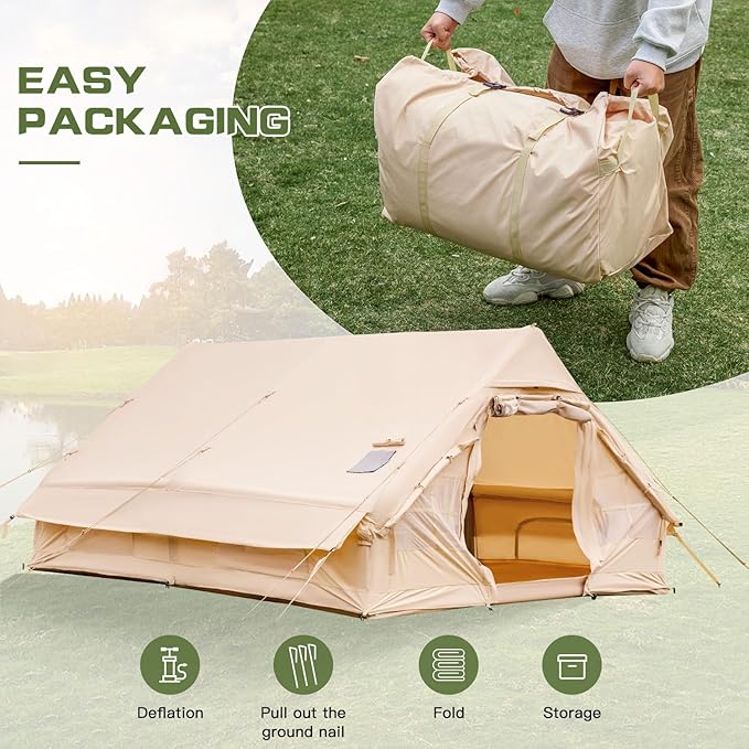 Yoleny Inflatable Tents for Camping with Stove Jack 8-10 Person Blow Up Tent Easy Setup with Hand Pump Portable 130 Square Waterproof Camping Tent