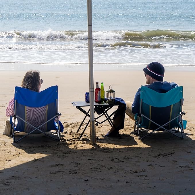 Romswi Low Beach Chairs for Adults 2 Pack Lightweight Folding Sand Chairs with Breathable Mesh Back &amp Cup Holder Portable Compact Camping Chairs 400lbs CapacityGreen