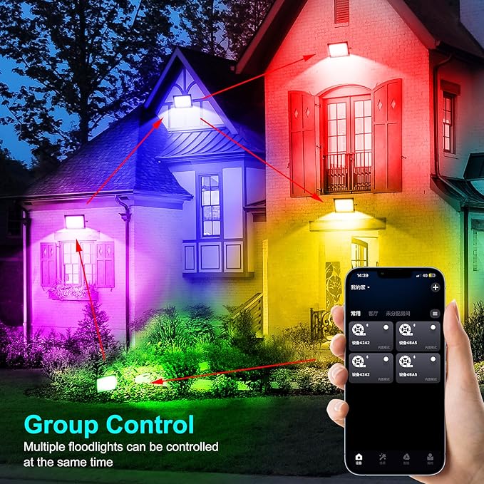 RGB LED Flood Light Outdoor 1000W Equivalent 100W Bluetooth RGBCW Smart Floodlights 2700K 16 Million Color Changing Timing Music Sync IP66 Waterproof Landscape Light with US Plug (2 Pack)