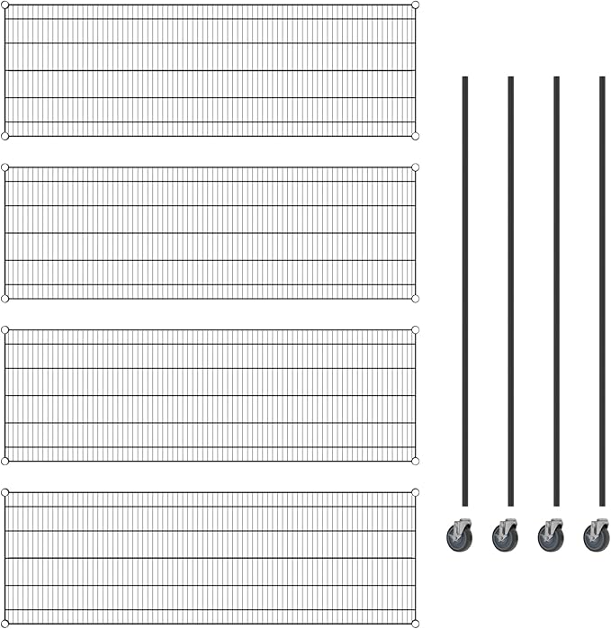 Commercial NSF Listed Black Epoxy Mobile Wire Shelving Kit 24 x 72 x 80 with 4 Shelves Perfect for Warehouse Walk-in Refrigerator Freezer Grocery Store Restaurant Dishroom