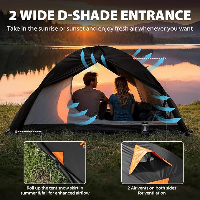 GEERTOP 2 Person 4 Season Blackout Camping Tent - Sleep in Darkroom Waterproof Rainfly Snow Skirt Lightweight Aluminum Pole Easy Setup for Hiking Mountaineering Family Camp