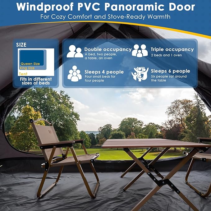 Inflatable Camping Tent with Electric Air Pump - 420D Heavy Duty Oxford - 5 Min Auto-Inflation - Panoramic Stargazing Skylight - 4 Season Luxury Glamping Cabin 4-10 Person Multiple Sizes