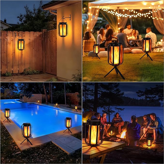 Toodour Solar &amp Battery Powered Lantern Outdoor Lights 2 Pack Black LED Lantern with 4 Modes Waterproof Rechargeable Hanging Solar Lights for Camping Patio Garden Yard Outdoor Decor