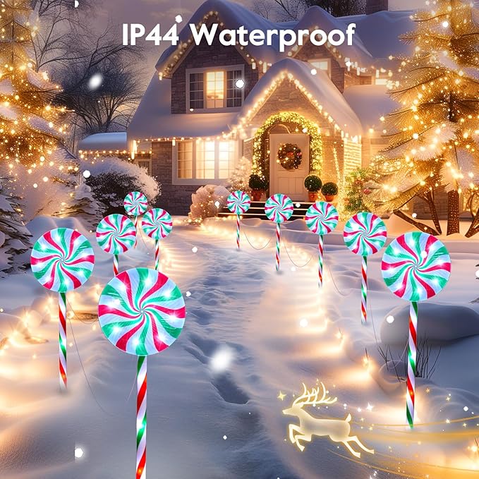 Brightown 6 Pack Lollipop Christmas Pathway Lights Outdoor - 27IN 120 LED Candy Cane Lights with 8 Lighting Modes Waterproof Christmas Light Outdoor Decoration for Lawn Yard Walkway White