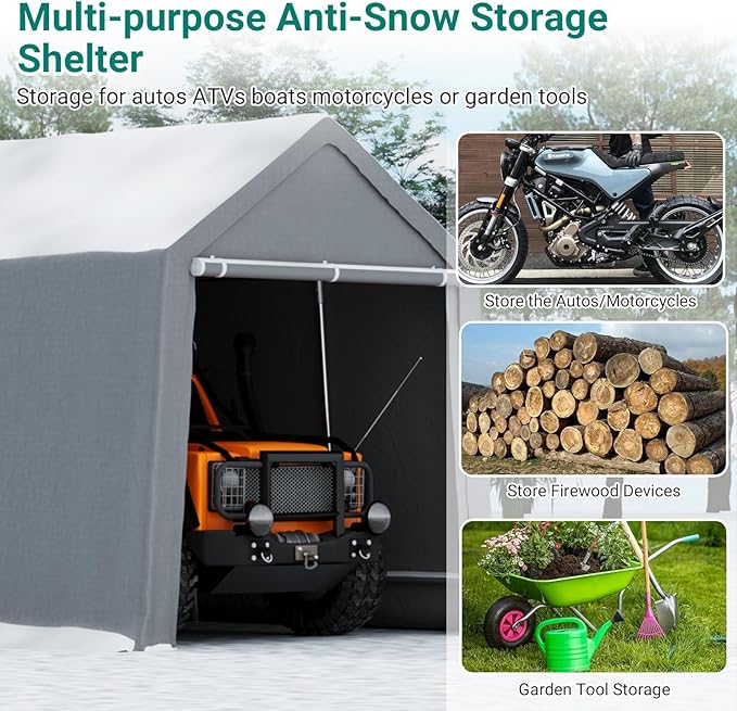 10×15 ft Outdoor Storage Sheds Portable Storage Shelter Shed with Roll up Zipper Doors Waterproof Outside Utility Shed Garage Tent for Motorcycle Bicycles and Camping Tools