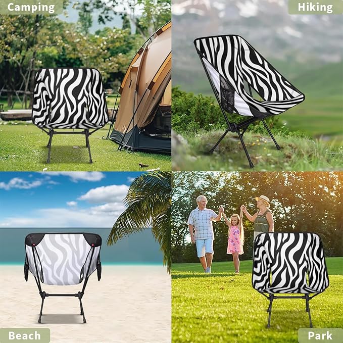 Honeybaby Folding Camping Chair Zebra Animal Print Camping Chairs Lightweight Portable Chair Outdoor Foldable Chairs for Camping Travel Picnic Beach Hiking