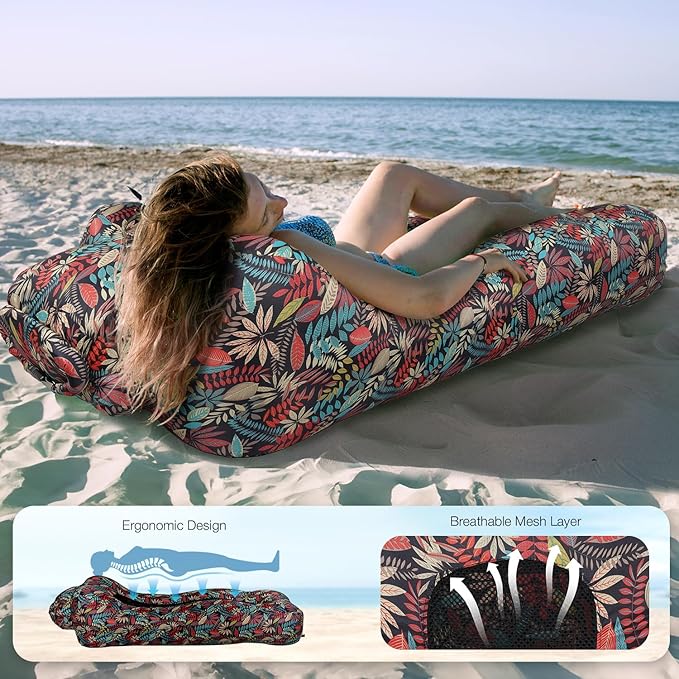 Inflatable Couch Air Lounger for Adults Ultralight Portable Blow up Couch Air Sofa Inflatable Beach Lounger Bed for Camping Hiking Festival Backyard Lawn No Pump Required