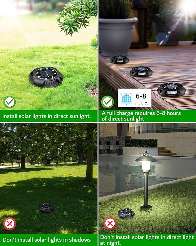 Biling Solar Outdoor Lights Walkway Lights 12 Packs Bright Solar Ground Lights Uplight Sidelight Waterproof for Yard Walkway Garden Poolside (White)