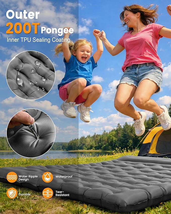 Double Sleeping Pad for Camping 5.9 Inch Thick Self Inflating Sleeping Mat for Camping with Built in Pillow and Foot Pump 2 Person Camping Mattress for Backpacking Hiking