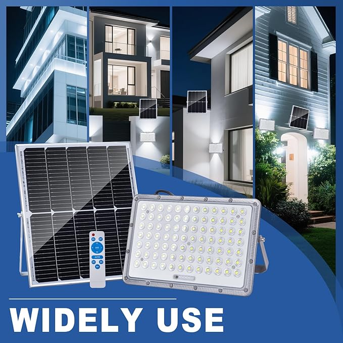 300W LED Solar Flood Lights 15000mah 8000K Street Flood Light Outdoor IP66 Waterproof with Remote Control Security Lighting for Parking Lot Yard Garden Swimming Pool Pathway