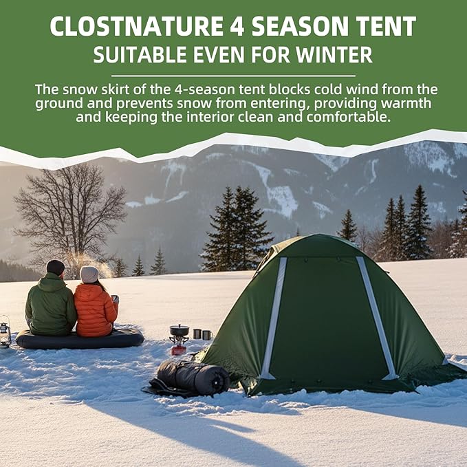 Clostnature Lightweight Backpacking Tent - 1/2 Person 4 Season Ultralight Waterproof Camping Tent Large Size Easy Setup Tent for Winter Cold Weather Family Outdoor Hiking and Mountaineering