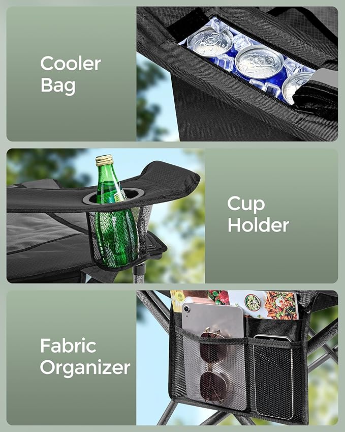 SONGMICS Oversized Lumbar Support Camping Chair Heavy-Duty Outdoor Folding Chair Comfortable Padded Glamping Cooler Bag Weight Capacity 450 lb Ink Black UGCB066B01