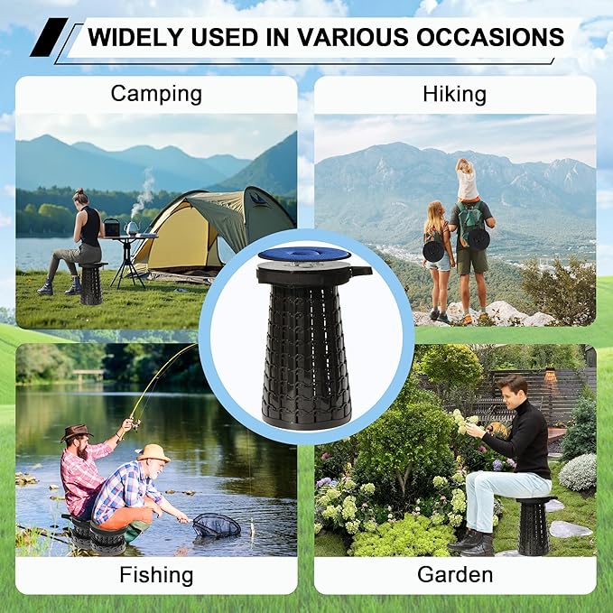 ALEVMOOM 2026 Upgraded XXL 19.7 Collapsible Stool with Cushion 1000lbs Max Weight Heavy Duty Portable Telescoping Stool Retractable Seat Folding Chair for Camping Fishing Hiking(Black-XXL)