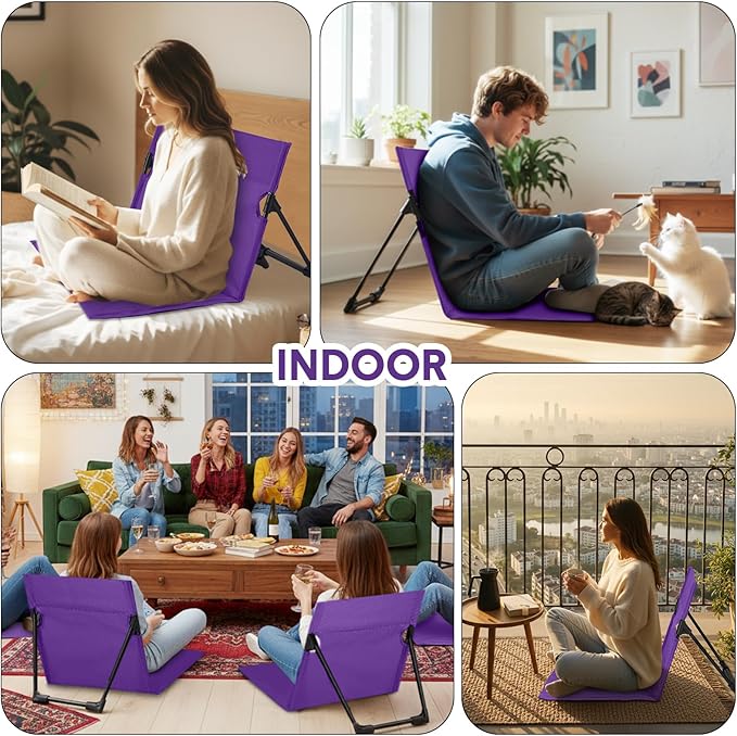 Jetec Foldable Floor Backrest Chair Portable Camping Chair with Storage Bag Light Weight Lazy Seat for Indoor Outdoor Bed Ground Park Lawn Concerts Beach Hiking