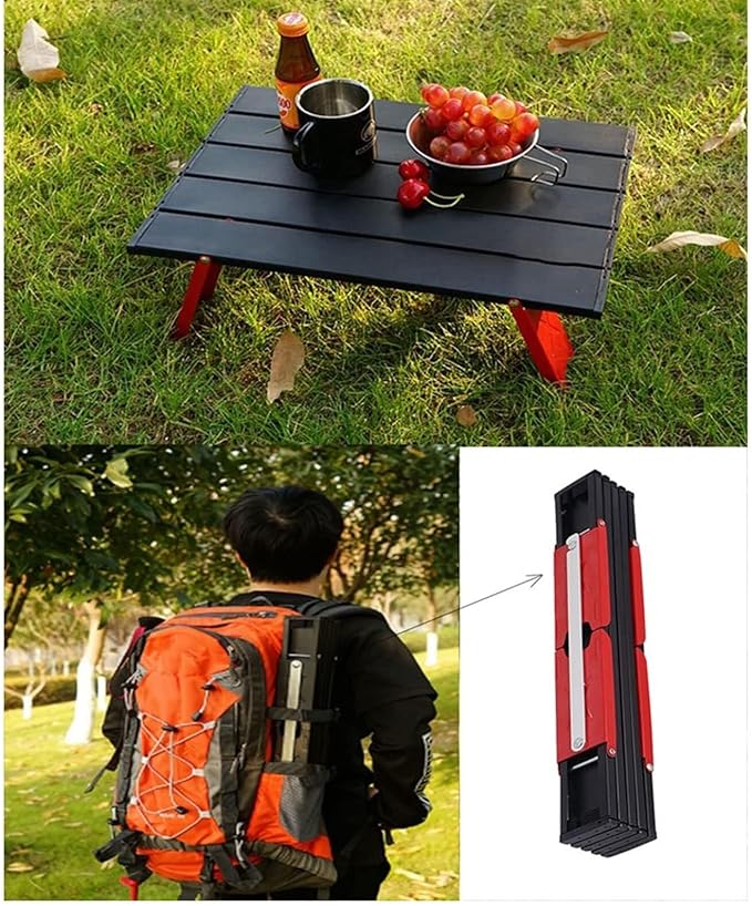 Mini Folding Table Outdoor BBQ Camping Travel Table Aluminum Alloy Durable Portable Desk for Hiking Picnic Outdoor Activities (Black)