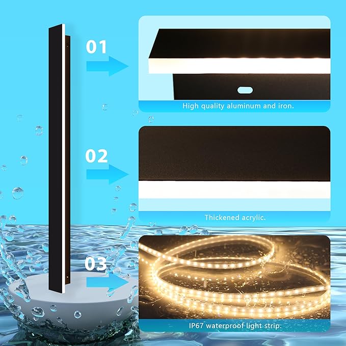 Outdoor Wall Light LED Long Wall Sconce 59.05in*1 Ip65 Waterproof Black Modern Outdoor Lights 3000k 45W Metal Exterior Light Fixture for Porch Light Patio Door Yard Garden Villa Living Room