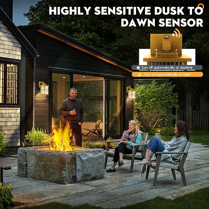 1 Pack Dusk to Dawn Outdoor Lighting Waterproof Outdoor Porch Light with Tempered Glass Outdoor Light Fixture for House Exterior Front Door Garage Patio (Gold Color)