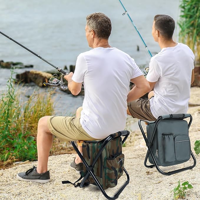 Portable Backpack Stool Cooler Chair for Adults Heavy Duty 350lbs Lightweight Folding Detachable Large Camping Seat Backpack Cooler Chair for Fishing Hunting Travel