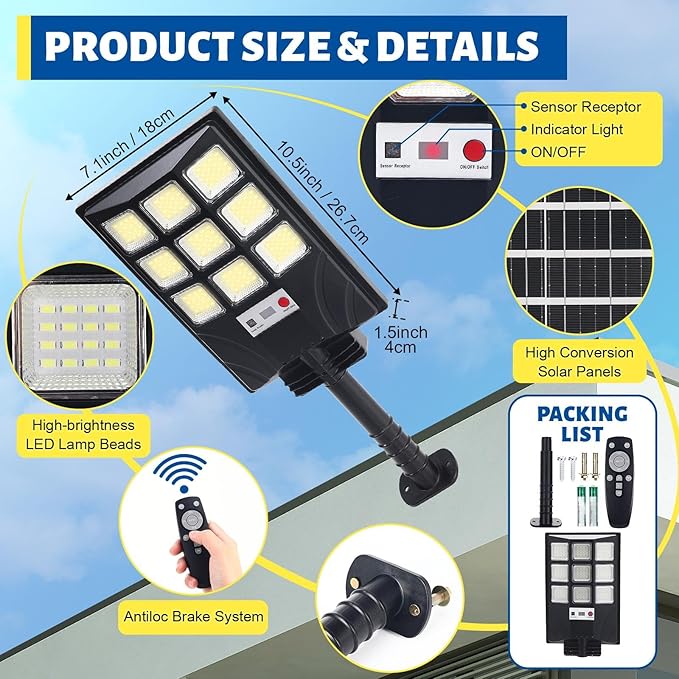 Retisee 4 Pack Solar Street Lights Outdoor Waterproof IP 65 240° Wide Angle Solar Streetlights Outdoor Pole Lights with Motion Sensor Remote Dusk to Dawn Control for Garage Yard Driveway Pathway