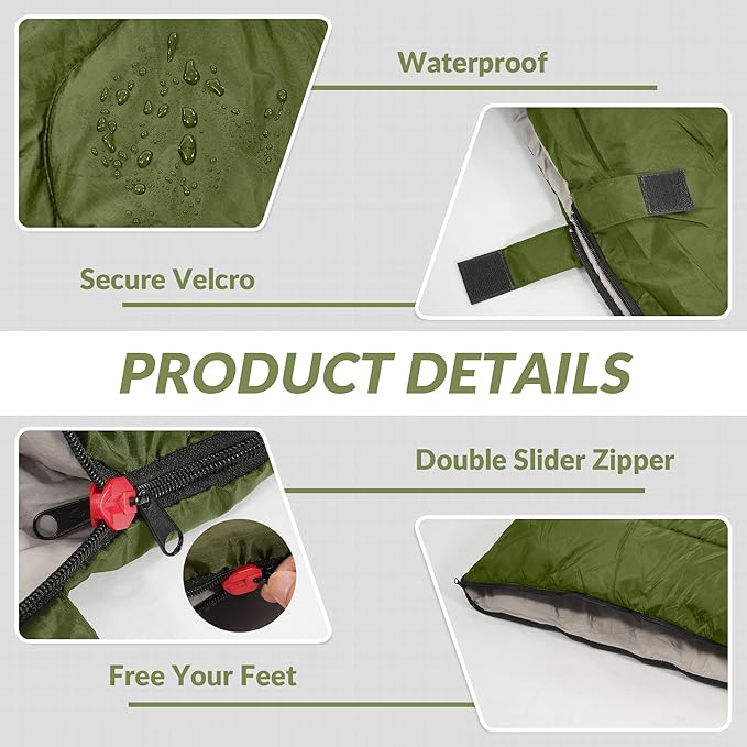 Elevon Double Sleeping Bag 2 Pillows for Adults Queen Size XL Sleeping Bag Waterproof Compact with Compression Sack 2 Person Sleeping Bags Cold Warm Weather- 3 Seasons Backpacking Hiking Travel