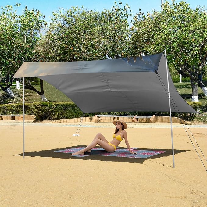 ALAZA Flying Bald Eagle American Flag Beach Tent Sun Shelter UPF50+ Protection Beach Shade Canopy w/ 4 Sandbags for Outdoor Camping Fishing Backyard Fun Picnic 10x9 ft