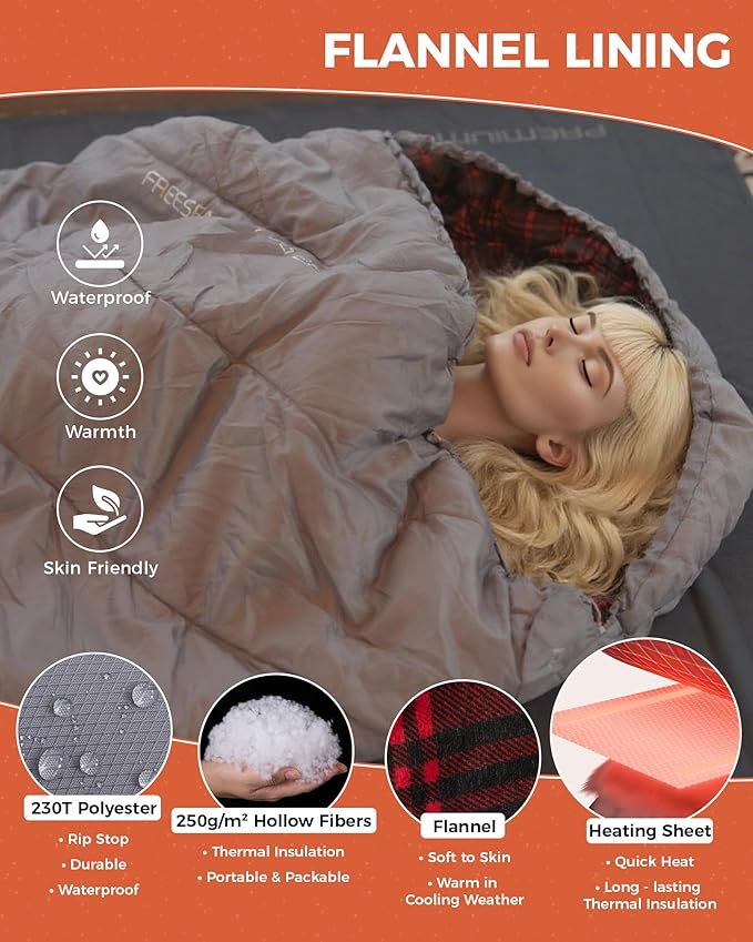 KingCamp Sleeping Bag for Adults Cold Weather &amp Warm Extra Wide Big &amp Tall XL Portable Waterproof Flannel Sleeping Bags Essentials Gear Accessories for Camping Backpacking Hiking Indoor &amp