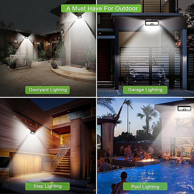 LECLSTAR Solar Outdoor Lights - 4000Lm 268 LED Security Lights with 4 Wide Angle Motion Sensor Lights for Outside IP65 Waterproof Solar Powered Wireless Flood Wall Lights with 3 Modes