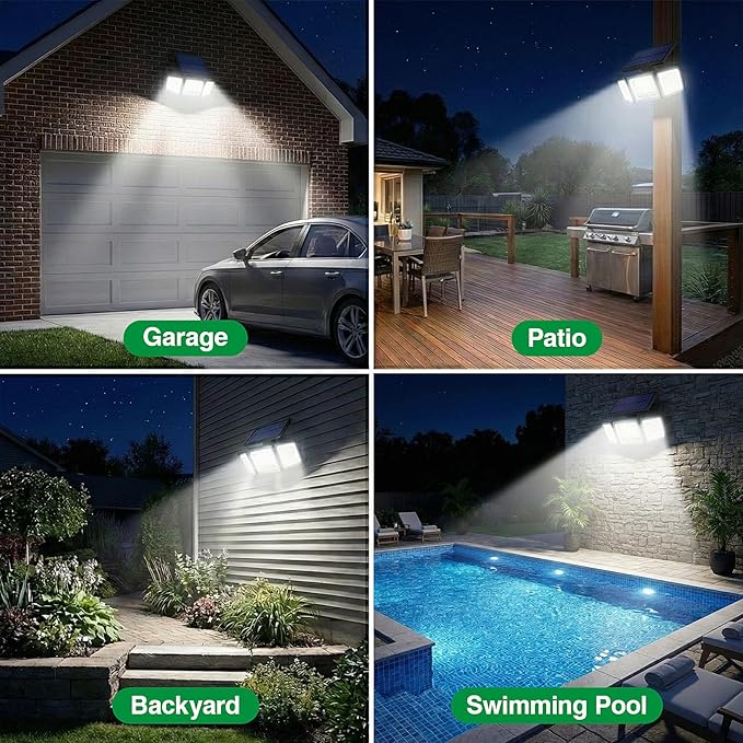 Solar Outdoor Lights Motion Sensor 3500LM 286 LED Security Flood Lights with Visual Battery &amp Mode Display 3 Lighting Modes IP65 Waterproof 3-Head Wide Angle for Garage Yard Patio (2 Pack)
