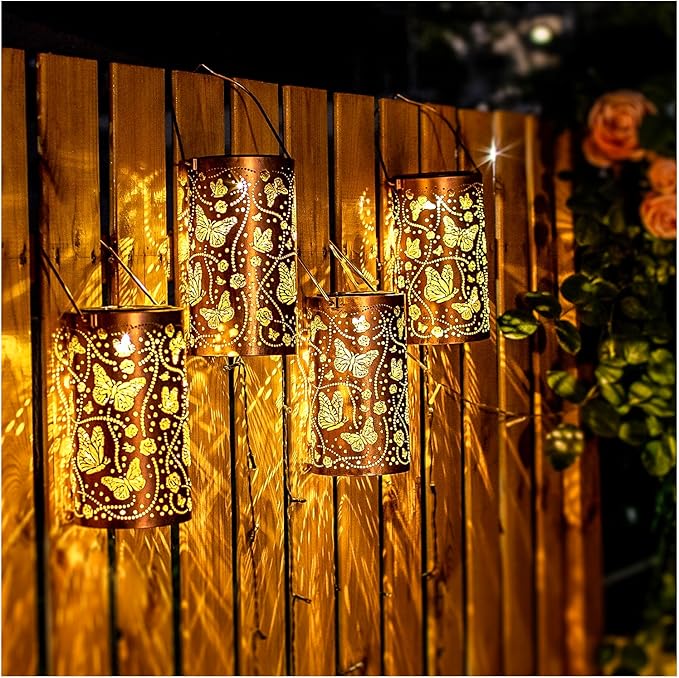 Butterfly Solar Lanterns Outdoor Waterproof Hanging Solar Lights Butterfly Gifts for Women Men Metal Decorative LED Lanterns for Garden DecorYardPatioLawnTabletopPathway