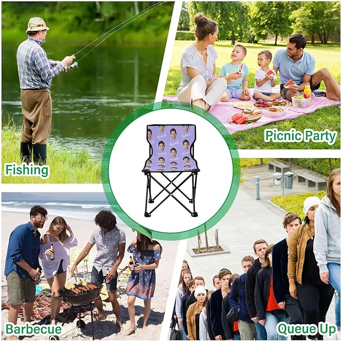 Sinestour Lilac Custom Photo Folding Camping Chair for Teen Child Personalized Name 14.6×14.6in Portable Outdoor Chair with Carry Bag for Travel Picnic Barbeques